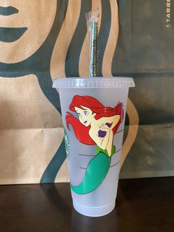 Custom Little Mermaid Venti Reusable Cold Cup 24Oz With Lid And Straw.