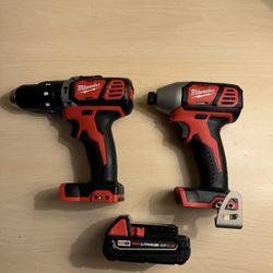 Milwaukee M18 Impact and M18 Hammer with One 3 Hr Battery and one Tool Bag