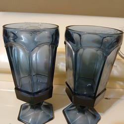 Vintage fistoria Virginia dark blue glass water slash iced tea goblets. Set of six.