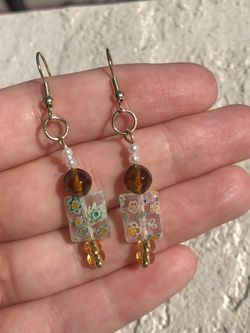 handmade gold tone beaded earrings