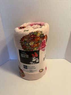 Disney Minnie Mouse Ears Pink Blanket Bow Spring Flowers Big One 5’x6’ New