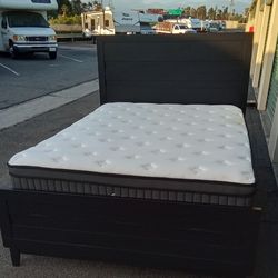 QUEEN BED FRAME WITH BOX SPRING AND MATTRESS