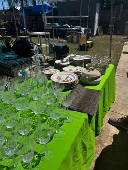 Set of dishes and glasses