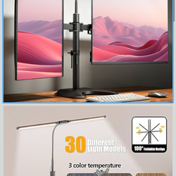 13–27″ Dual Monitor Stand for Desk with Adjustable LED Desk Lamp, Monitor Stand with Led Lights Freestanding Dual Monitor Mount (22 lbs/Arm) – Two-Scr