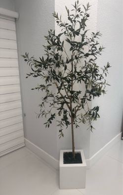 Planta de olivo artificial con base incluida