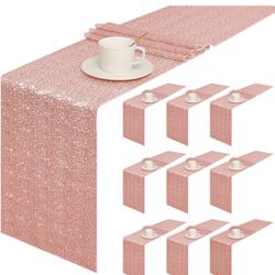 Sugargirl 10 Packs 12 x 72 inches Sequin Table Runner, Glitter Rose Gold Table Runner for Birthday Party Supplies Wedding Holiday Celebration Event De