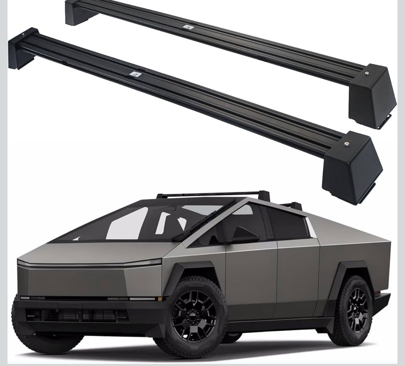 Super Heavy-Duty Roof Rack Crossbars Upgration for Tesla Cybertruck Specific fit Factory Mouting Points Aluminum Body Loading Weight at 550lbs MAX (So