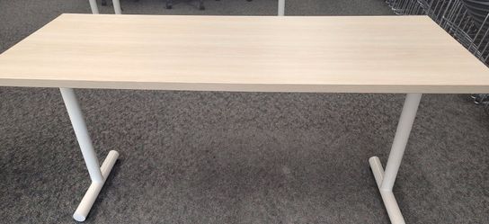 Heavy Wood Desk with White Metal Legs