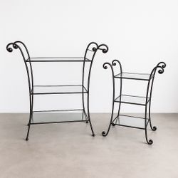Elegant Wrought Iron & Glass Accent Table - 2 Pieces (Bar Cart & Side Table)