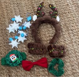 Festive brown reindeer antler headband costume, snowflake light up necklace , hair accessories bundle