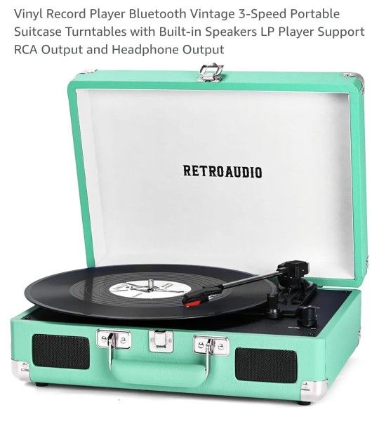 New Vinyl Record Player Bluetooth Vintage 3-Speed Portable
Suitcase Turntables with Built-in Speakers LP Player Support
RCA Output and Headphone