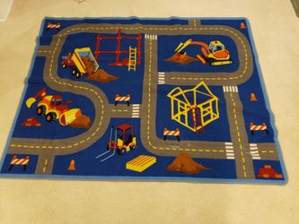Kids Construction Playroom Rug with Road for Toy Cars 