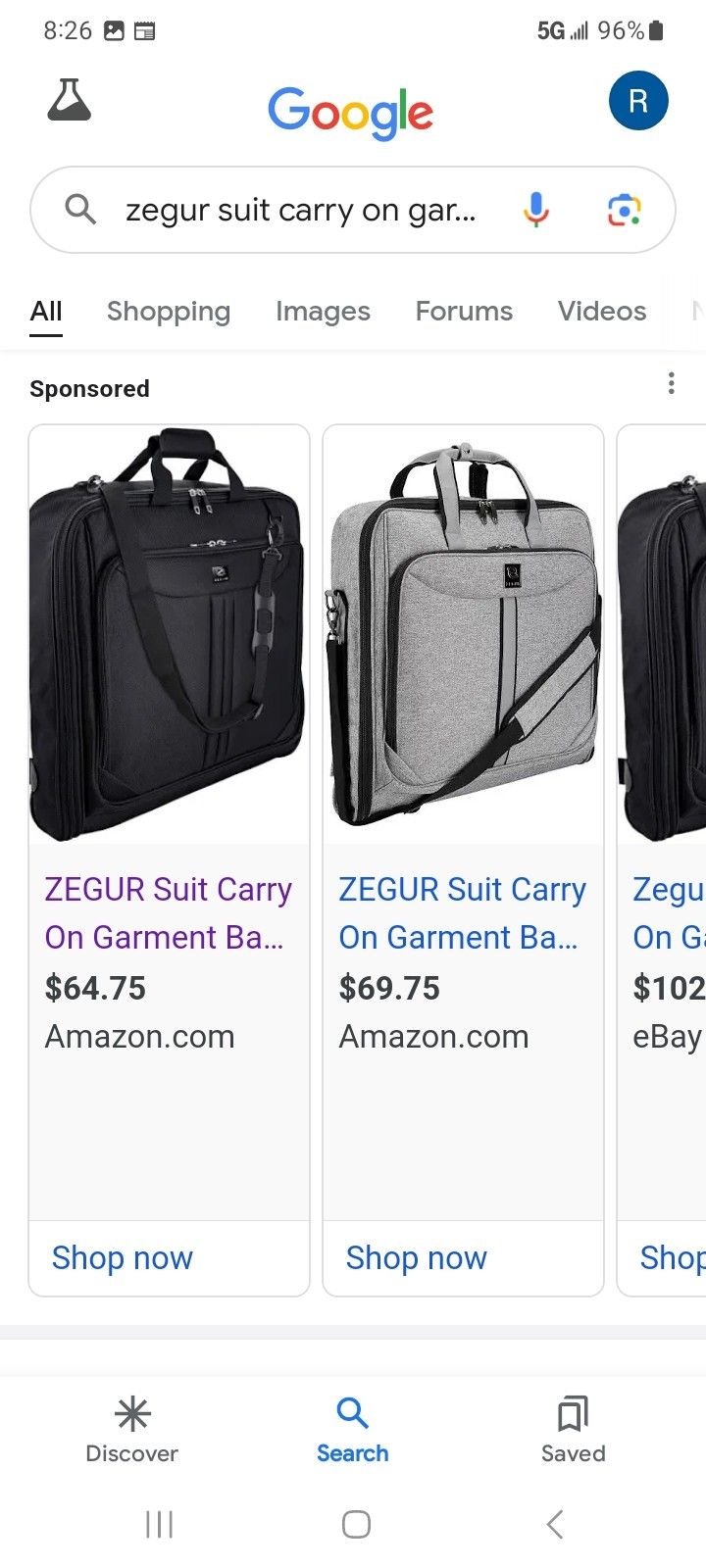 Suit Carry / Garment Bag,new $39