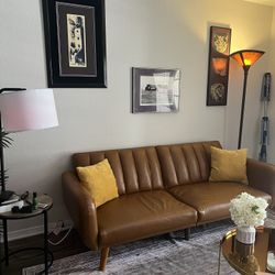 Modern Faux Leather Couch – Excellent Condition