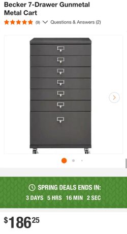 Becker 7-Drawer Gunmetal Metal Cart / Rolling Storage Cabinet-new