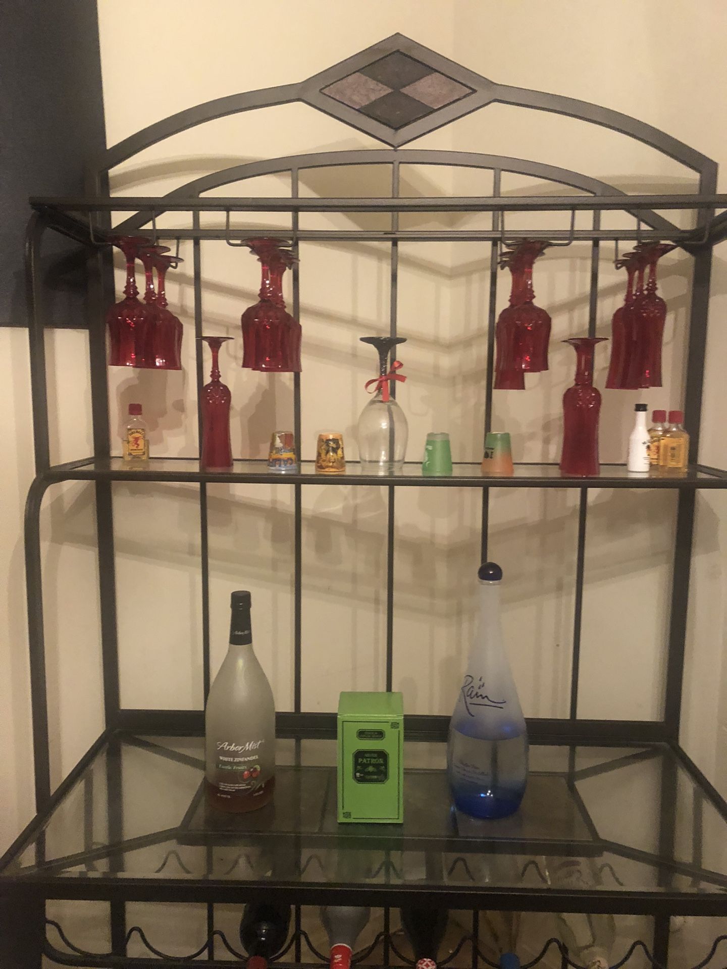 Floor Wine Bottle & Glass Rack (Brown)