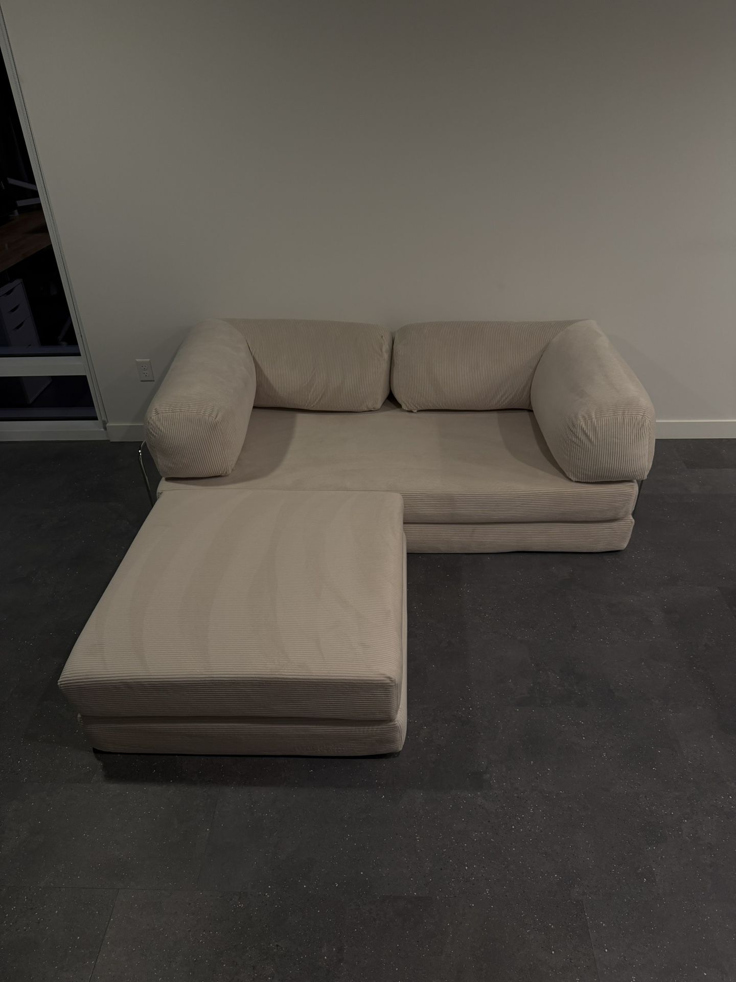 Modular Corduroy Floor Sofa, Sectional Couch with Ottoman & L Backrest, Versatile Livingroom Sofa, Washable Covers Off White / Bone