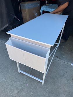 White Desk with Fabric Storage Drawers