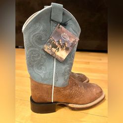 Blue Brown Bull Hide Cowgirl Boots