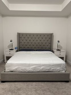 Gray Bed Frame (Cali King) Plus 2 Free Night Stands 