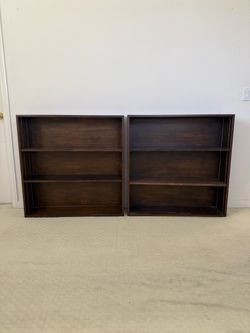 Pair of Dark Wood 3-Shelf Bookshelves