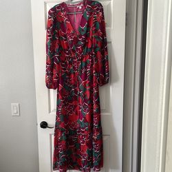 BarIII MAXI DRESS Red Green Purple Long Sleeve