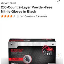 Venom Steel 200-Count 2-Layer Powder-Free Nitrile Gloves in Black