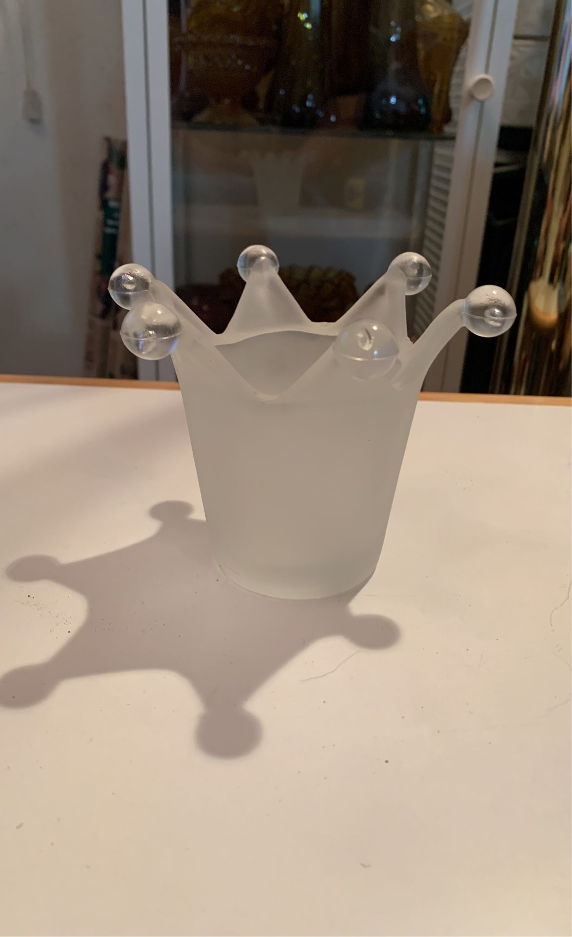 Vintage Clear Glass Crown Candle Holder Decor