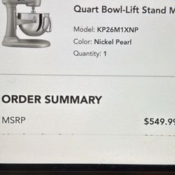 Brand New Box No Opened Kichenaid Professional 600 6 Quart Mixer 