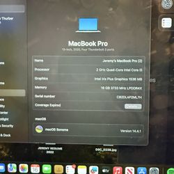2020 13in MacBook PRO 2ghz 16gb  526storage 