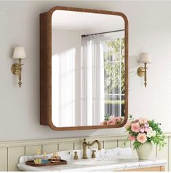 24x30 Inch Wood Medicine Cabinet with Mirror for Bathroom, Walnut