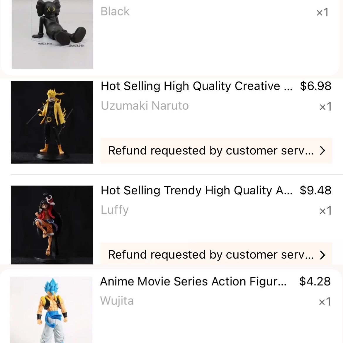 Anime Action Figures/ Goku SSB, Luffy, Naruto Six Paths, And Extra Rep Kaws Figure. 