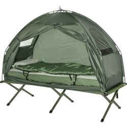 Multifunctional Folding Camping Cots for Adults, Elevated Tent with Sleeping Bag, Thick Air Mattress Pad, Portable Single Sleeping Cot Camping
