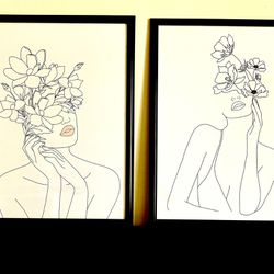 Set of 2 Framed Feminine Prints Wall Art Decor