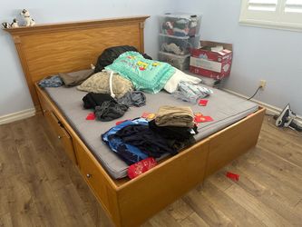 with attach mirror Free (Queen Wood Bed Frame with Storage Drawers and dresser with attach mirror
