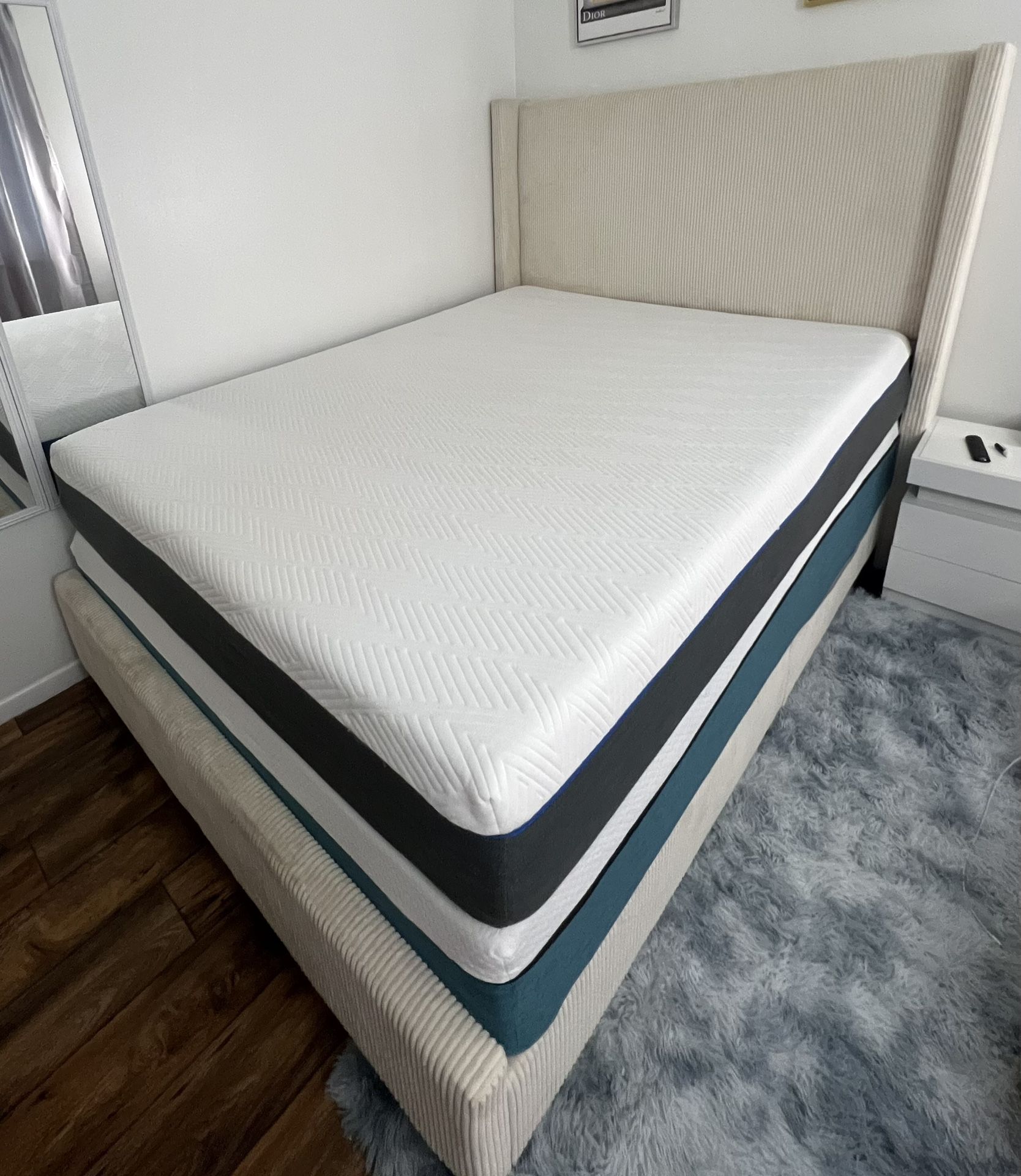 New Queen Bed frame with 61" Headboard with 2 Memory Foam Mattresses