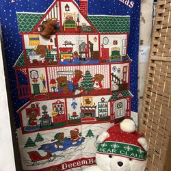Adorable Vintage Handmade Advent Calendar Tapestry