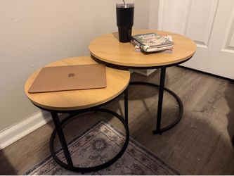 Modern Nesting Coffee Table Set of 2, Oak and Black Metal