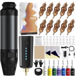 New Tattoo Gun Kit Tattoo Pen Machine with 1600mAh Battery Adjustable Voltages 10Pcs Cartridge Needles 7 Inks for Tattoo Artists and Beginners