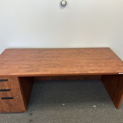 Office Desk With 3 Drawers Light Brown Wood Sturdy L 72 w 30 h29