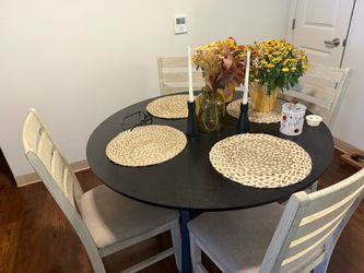 Round Black Dining Table with 4 Chairs