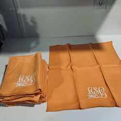 Napkins Orange Linen Napkins  Antique  embroidered Set lovely design 18 pieces 15”x 17”