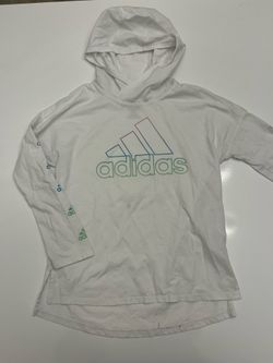adidas White Kids Hooded Long Sleeve Top with Pastel Gradient Logo Size Medium