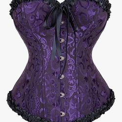 LARGE PURPLE  CorsetsFloral Overbust Corset Bustier Lingerie Top