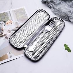 🍴 New Topbooc Travel Utensils – 8-Piece Reusable Cutlery Set with Gray Carrying Case