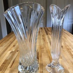 Two Lovely Scalloped Edged Glass Vases - One Wide, One Thin