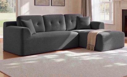Boneless Couch, Modern Cloud Couch with Deep Seat, Corduroy Sofa for Living Room, Bedroom, Modular Sectional Sofa with Right-Facing Chaise, 108.3 Inch
