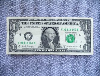 Fancy Binary Repeater Serial Number U.S. One $1 Dollar Bill 2017 A