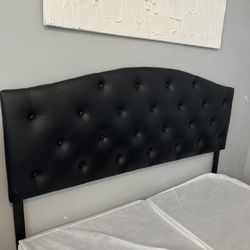Black Queen Size  Leather Tufted  Headboard 