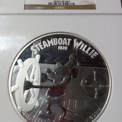 2015 - 1 Kilo $100 Steamboat Willie Disney PF 70 Ultra Cameo Silver Proof Coin 
